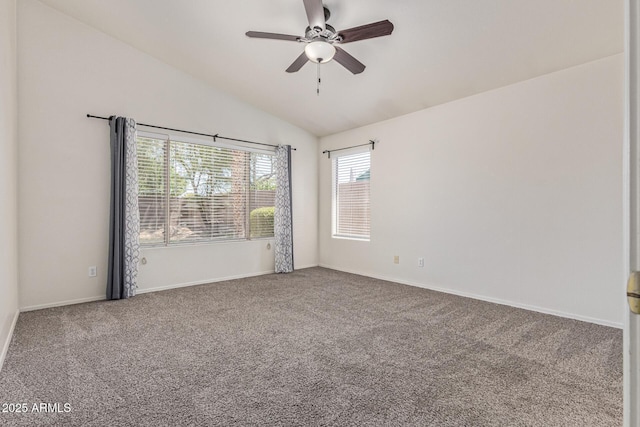 10318 E Plata Ave, Mesa, AZ 85212 - empty room featuring carpet flooring, a ceiling fan, and vaulted ceiling