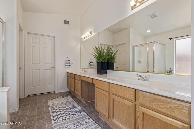 10318 E Plata Ave, Mesa, AZ 85212 - bathroom with double vanity and a shower stall