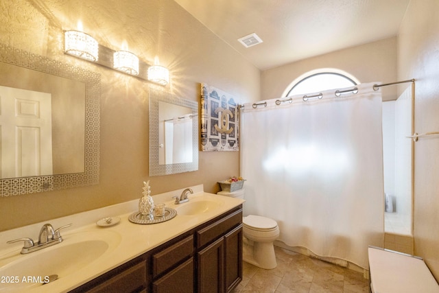 3538 E Squawbush Pl, Phoenix, AZ 85044 - full bath with toilet, shower / tub combo with curtain, and double vanity