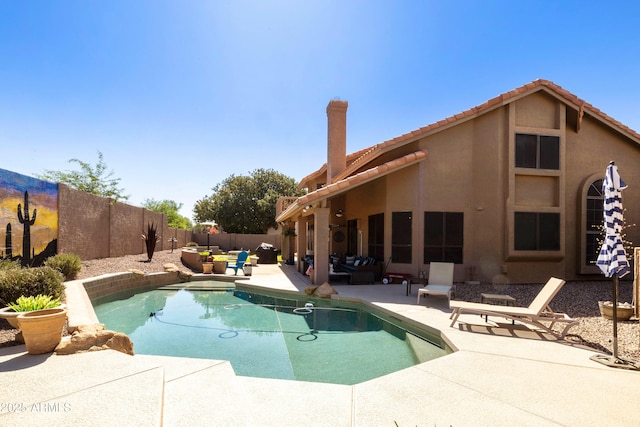 3538 E Squawbush Pl, Phoenix, AZ 85044 - view of swimming pool with an outdoor hangout area, a patio, and a fenced backyard