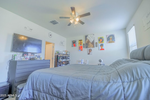 bedroom featuring ceiling fan and visible vents