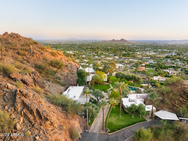 view of aerial view at dusk