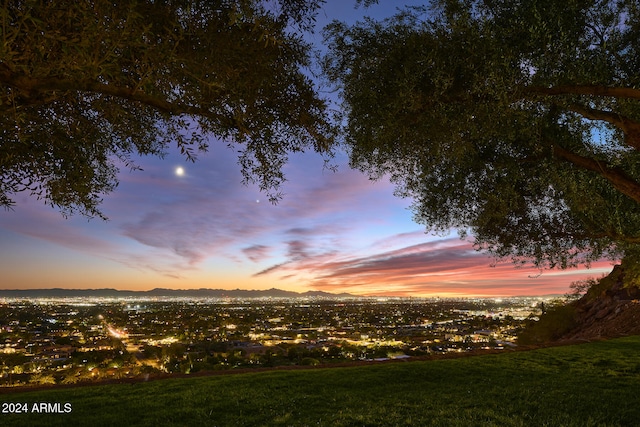 nature at dusk featuring a mountain view