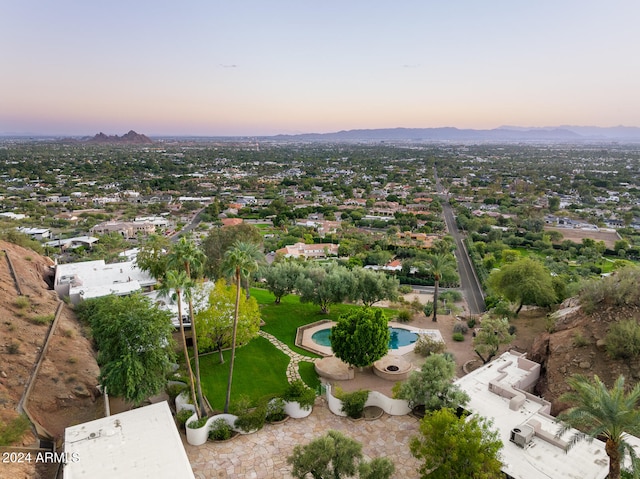 view of aerial view at dusk