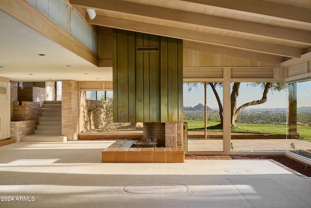 building lobby with a mountain view