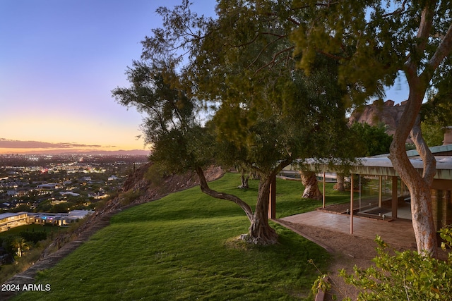 view of yard at dusk