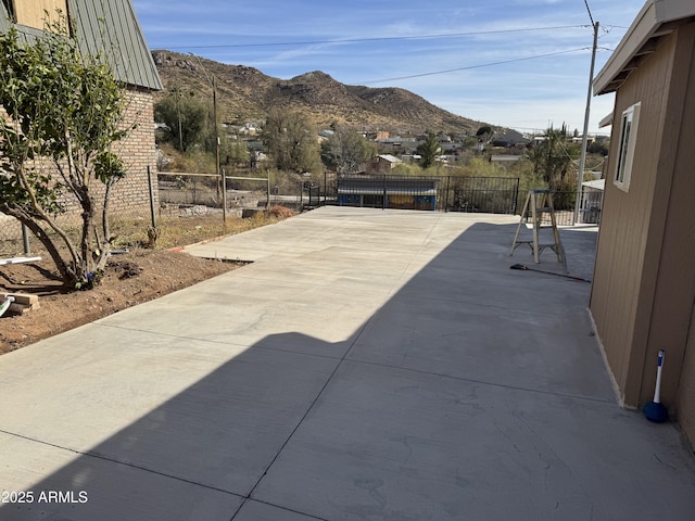 view of patio with a mountain view