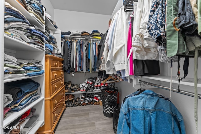 spacious closet with light hardwood / wood-style floors