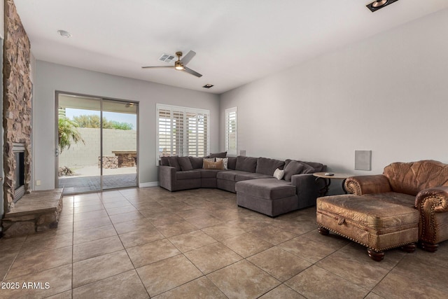 3824 E Parkside Ln, Phoenix, AZ 85050 - living area with light tile patterned flooring and ceiling fan