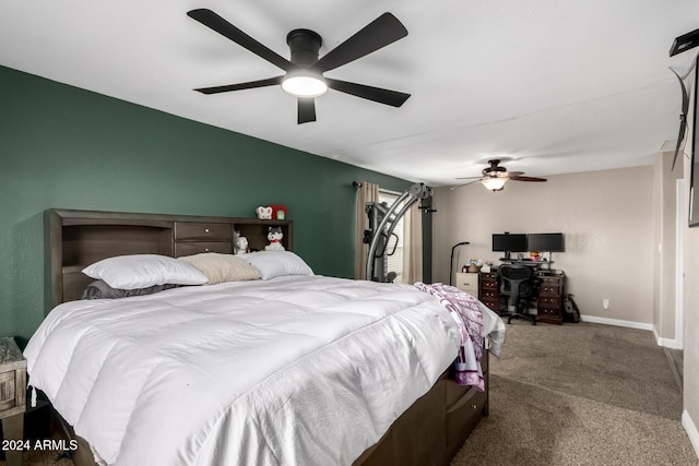 bedroom featuring carpet and ceiling fan