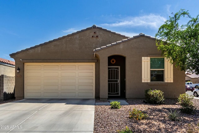 4269 W Coneflower Ln, San Tan Valley, AZ 85144 - ranch-style home featuring a garage, driveway, stucco siding, and a tile roof