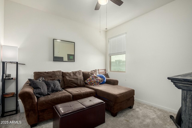 4269 W Coneflower Ln, San Tan Valley, AZ 85144 - carpeted living area with baseboards and a ceiling fan