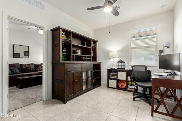 4269 W Coneflower Ln, San Tan Valley, AZ 85144 - office with visible vents, light tile patterned flooring, and ceiling fan