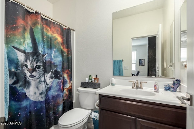 4269 W Coneflower Ln, San Tan Valley, AZ 85144 - bathroom with toilet, vanity, and a shower with curtain