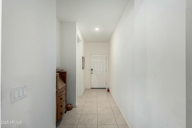4269 W Coneflower Ln, San Tan Valley, AZ 85144 - hallway featuring light tile patterned flooring, baseboards, and recessed lighting