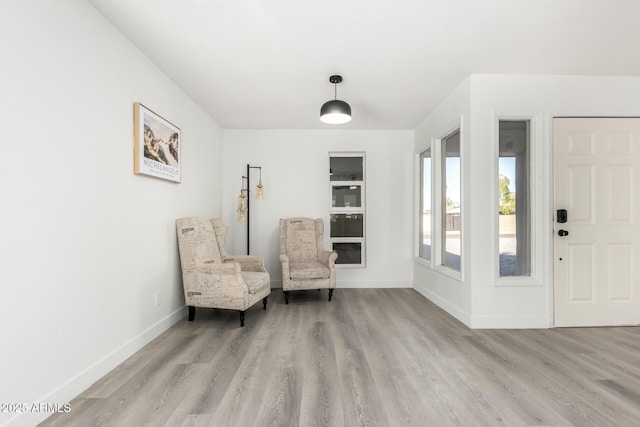 living area with baseboards and light wood-style floors