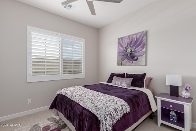 bedroom featuring ceiling fan and carpet flooring