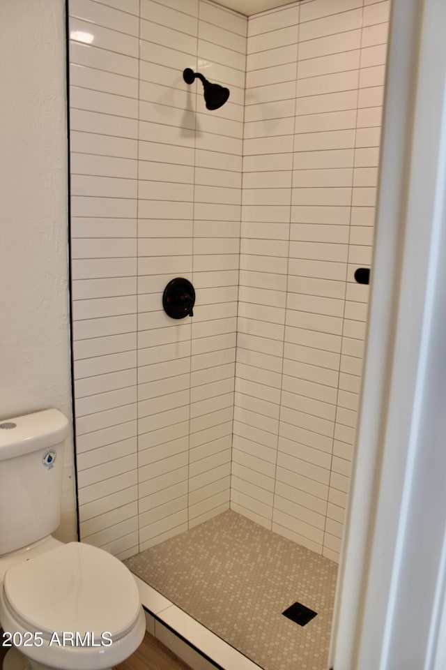 bathroom featuring a stall shower and toilet