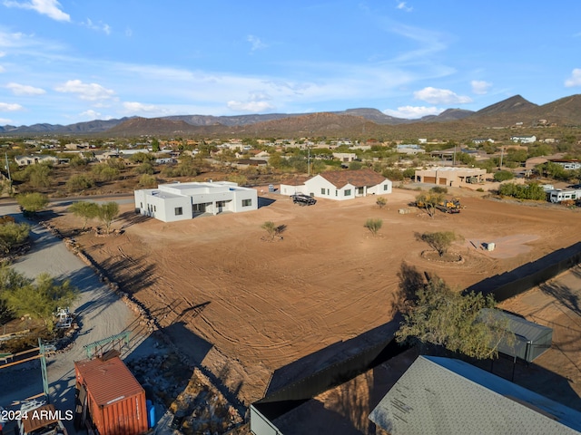 drone / aerial view featuring a mountain view