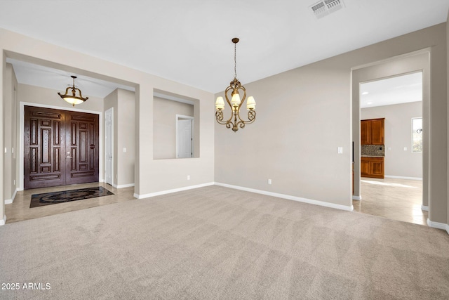 interior space with a chandelier