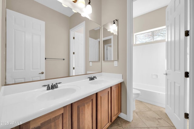 bathroom featuring vanity, tile patterned floors, and toilet