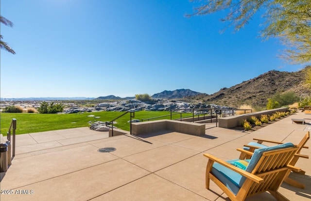 view of patio with a mountain view