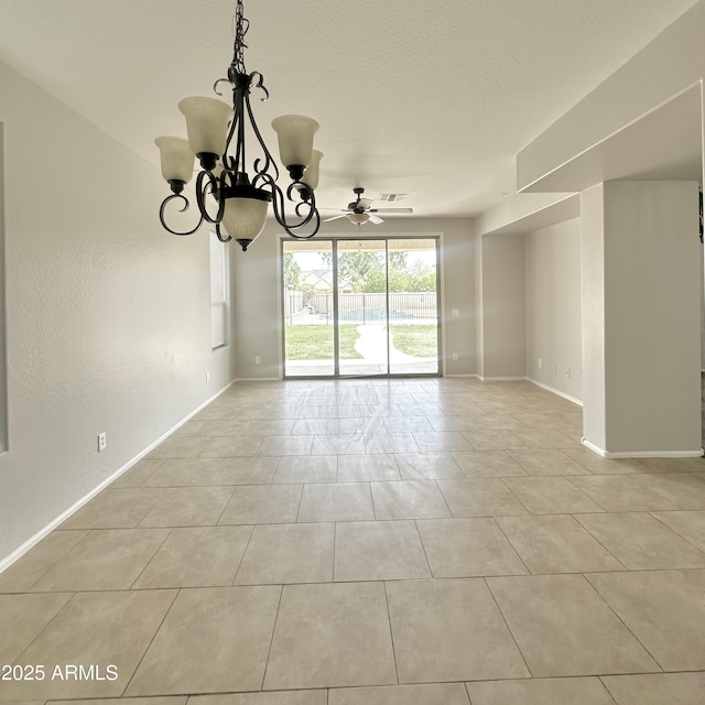 7117 W Globe Ave, Phoenix, AZ 85043 - unfurnished room featuring baseboards, ceiling fan with notable chandelier, and light tile patterned floors