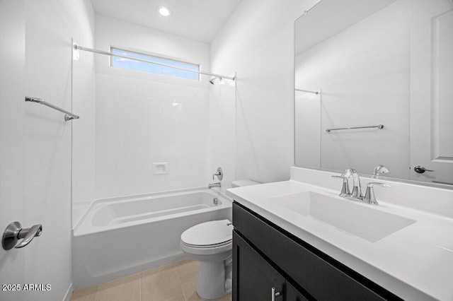 full bathroom featuring tile patterned flooring, vanity, shower / bathing tub combination, and toilet