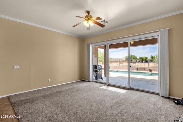 34944 N Mirandesa Dr, San Tan Valley, AZ 85143 - carpeted empty room featuring ornamental molding, a ceiling fan, and baseboards