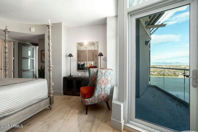 bedroom with multiple windows and light hardwood / wood-style floors