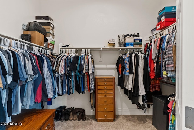 walk in closet with carpet floors