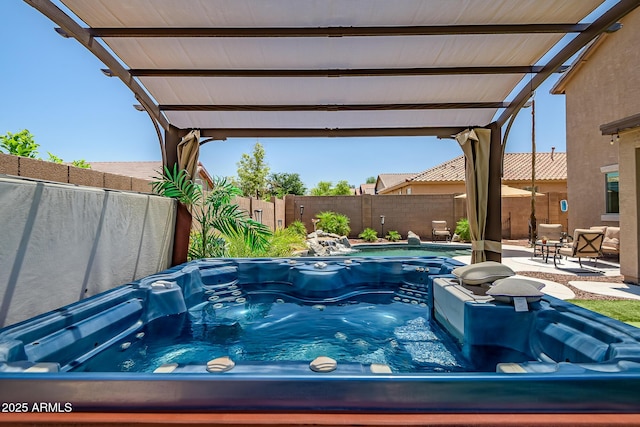 11936 W Alvarado Rd, Avondale, AZ 85392 - view of pool with a hot tub, a fenced backyard, and a patio