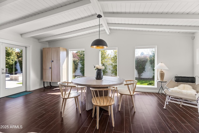 dining space featuring dark hardwood / wood-style flooring and a wealth of natural light