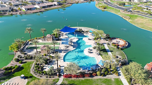 drone / aerial view featuring a water view