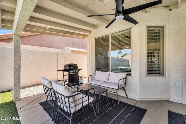 1320 E Scott Ave, Gilbert, AZ 85234 - view of patio featuring a grill, ceiling fan, and outdoor lounge area