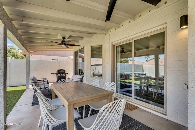 1320 E Scott Ave, Gilbert, AZ 85234 - view of patio featuring outdoor dining space, a ceiling fan, and a grill
