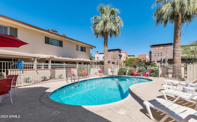 view of swimming pool with a patio area