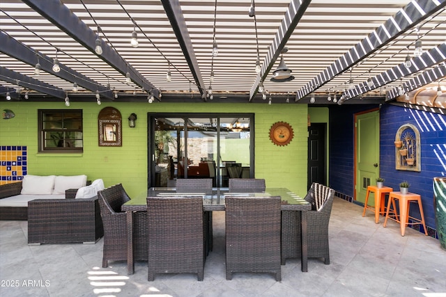 view of patio / terrace featuring an outdoor living space and a pergola