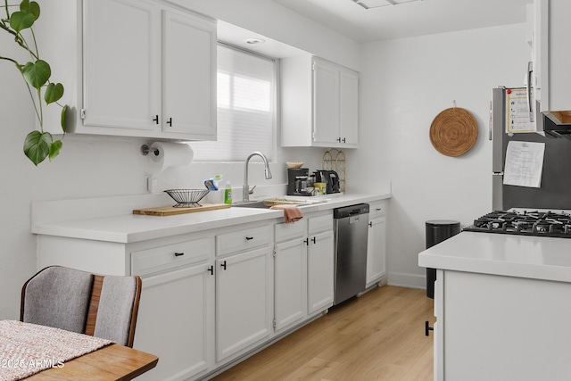 1111 E Turney Ave Unit 3, Phoenix, AZ 85014 - kitchen featuring dishwasher, light wood-style floors, white cabinets, a sink, and light countertops
