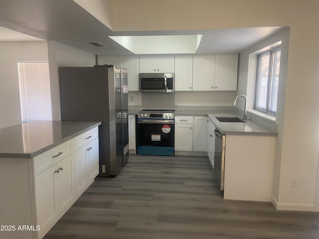 1452 E Emerald Ave, Mesa, AZ 85204 - kitchen featuring stainless steel appliances, a sink, dark wood-type flooring, and white cabinets