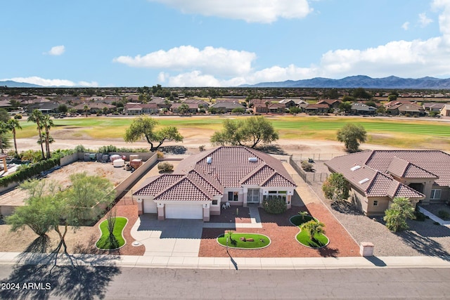 birds eye view of property featuring a residential view and a mountain view