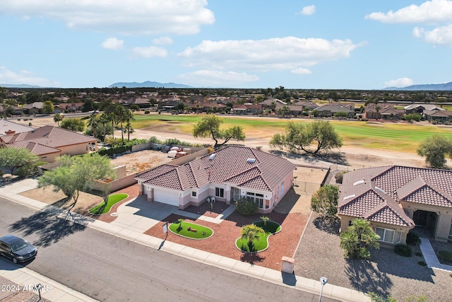 bird's eye view featuring a residential view and a mountain view