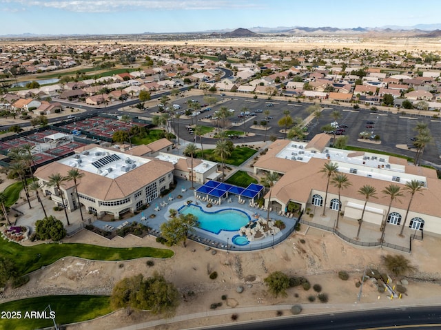 aerial view featuring a residential view and a mountain view