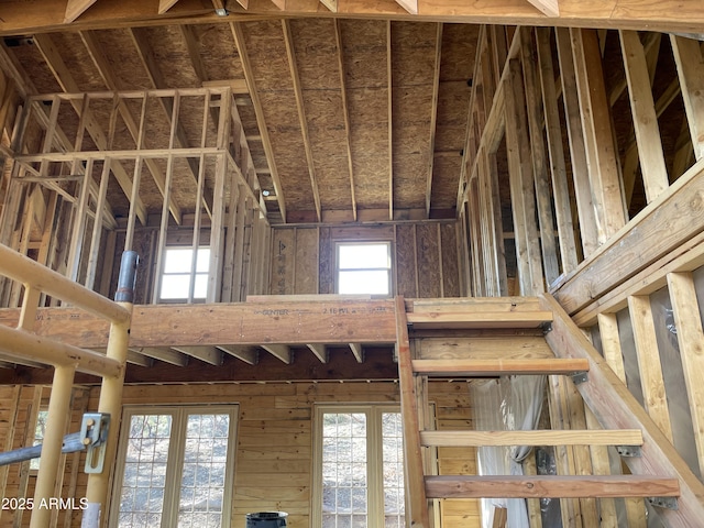 miscellaneous room featuring lofted ceiling