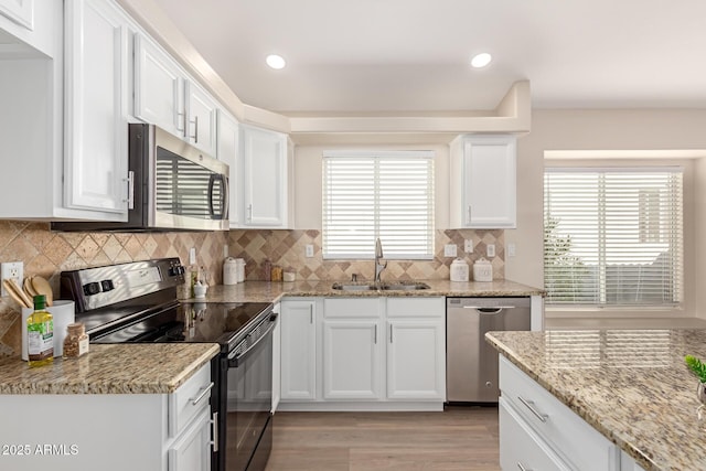 kitchen with sink, white cabinetry, and stainless steel appliances