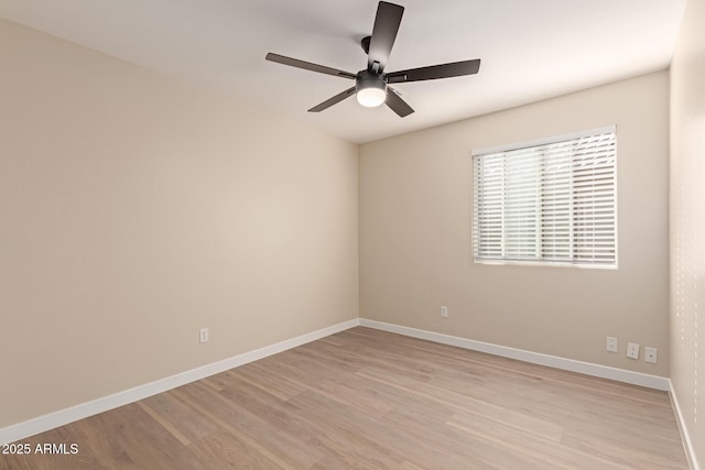 unfurnished room with ceiling fan and light hardwood / wood-style floors