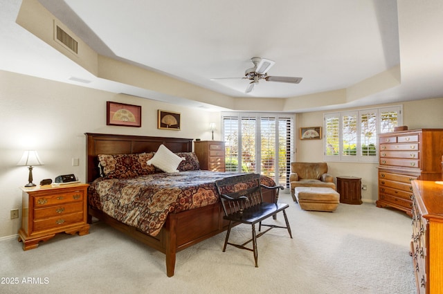 18919 E Reata Ln, Rio Verde, AZ 85263 - bedroom featuring a ceiling fan, light carpet, and visible vents