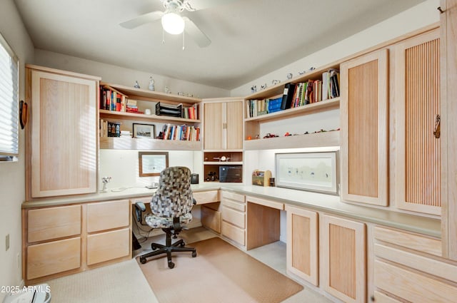 18919 E Reata Ln, Rio Verde, AZ 85263 - office area featuring a ceiling fan and built in desk