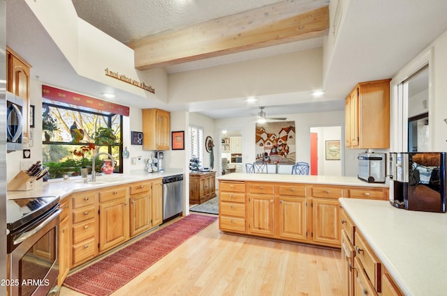18919 E Reata Ln, Rio Verde, AZ 85263 - kitchen featuring light wood finished floors, light countertops, appliances with stainless steel finishes, and a sink