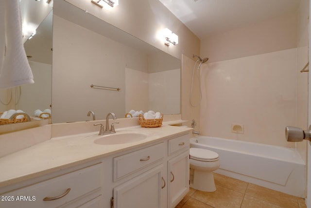 full bathroom with vanity, toilet, shower / washtub combination, and tile patterned flooring